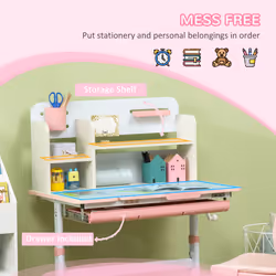HOMCOM Kids Desk and Chair Set with Storage Shelves, Washable Cover - Pink - Additional view 4