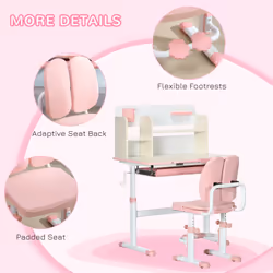 HOMCOM Kids Desk and Chair Set with Storage Shelves, Washable Cover - Pink - Additional view 5