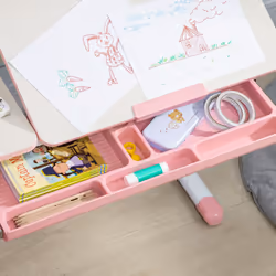 HOMCOM Kids Desk and Chair Set with Storage Shelves, Washable Cover - Pink - Additional view 7
