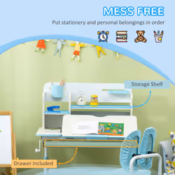 HOMCOM Kids Desk and Chair Set with Storage Shelves, Washable Cover - Blue - Additional view 4