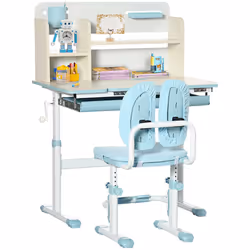 HOMCOM Kids Desk and Chair Set with Storage Shelves, Washable Cover - Blue - Additional view 8
