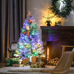 HOMCOM 4.5ft Artificial Flocked Christmas Tree with LED Lights, Snow Branches