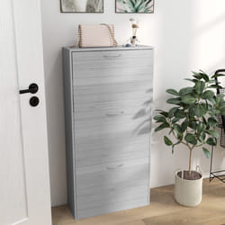 HOMCOM Slim Shoe Storage Cabinet with 3 Flip Drawers, Grey