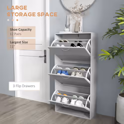 HOMCOM Slim Shoe Storage Cabinet with 3 Flip Drawers, Grey