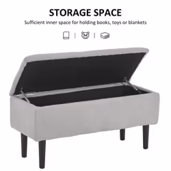 HOMCOM 15" Ottoman Storage Box with Wooden Legs and 47L Storage Capacity, Grey - Additional view 4