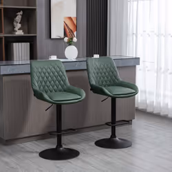 HOMCOM Bar Stools Set of 2, Adjustable Bar Chairs 360 Degree Swivel Green