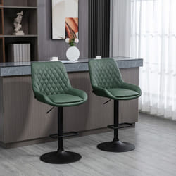 HOMCOM Bar Stools Set of 2, Adjustable Bar Chairs 360 Degree Swivel Green
