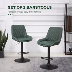 HOMCOM Bar Stools Set of 2, Adjustable Bar Chairs 360 Degree Swivel Green