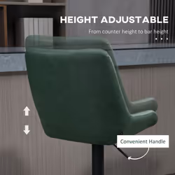 HOMCOM Bar Stools Set of 2, Adjustable Bar Chairs 360 Degree Swivel Green