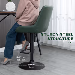 HOMCOM Bar Stools Set of 2, Adjustable Bar Chairs 360 Degree Swivel Green - Additional view 5