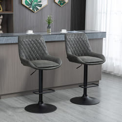 HOMCOM Bar Stools Set of 2, Adjustable Bar Chairs 360 Degree Swivel Grey