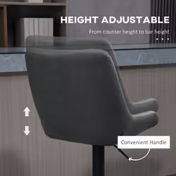 HOMCOM Bar Stools Set of 2, Adjustable Bar Chairs 360 Degree Swivel Grey