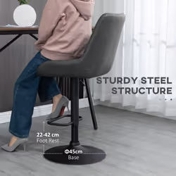 HOMCOM Bar Stools Set of 2, Adjustable Bar Chairs 360 Degree Swivel Grey - Additional view 5