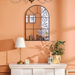 HOMCOM Modern Arched Window Wall Mirror for Living Room Bedroom, 91x60cm, Black
