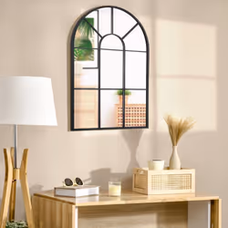 HOMCOM Modern Arched Window Wall Mirror for Living Room Bedroom, 91x60cm, Black - Additional view 4