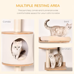 PawHut Wall-Mounted Cat Tree Shelter w/ Cat House, Bed, Scratching Post - Beige