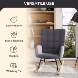 HOMCOM Wingback Rocking Chair for Nursing w/ Steel Frame Dark Grey - Additional view 4