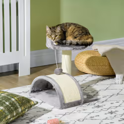 PawHut Cat Tree, Kitten Scratcher w/ Scratching Post, Toy Ball - Grey