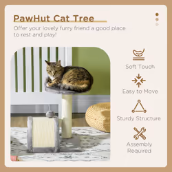 PawHut Cat Tree, Kitten Scratcher w/ Scratching Post, Toy Ball - Grey