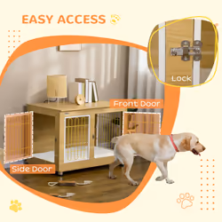 PawHut Dog Crate Furniture End Table w/ Soft Cushion, Double Door - Oak Tone - Additional view 4