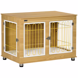 PawHut Dog Crate Furniture End Table w/ Soft Cushion, Double Door - Oak Tone - Additional view 8