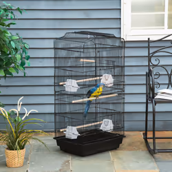 PawHut 92cm Large Bird Cage with Stand, Perches, Food Bowls, Swing, Black