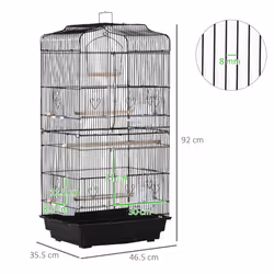 PawHut 92cm Large Bird Cage with Stand, Perches, Food Bowls, Swing, Black