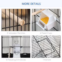 PawHut 92cm Large Bird Cage with Stand, Perches, Food Bowls, Swing, Black