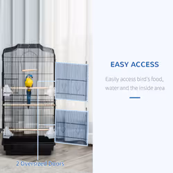 PawHut 92cm Large Bird Cage with Stand, Perches, Food Bowls, Swing, Black - Additional view 5
