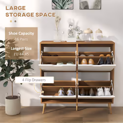 HOMCOM Shoe Storage Cabinet with 4 Flip Drawers for 16 Pairs of Shoes, Natural - Additional view 8
