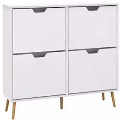 HOMCOM Shoe Storage Cabinet with 4 Flip Drawers for 16 Pairs of Shoes, White
