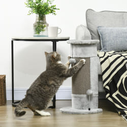 PawHut 58cm Cat Scratching Post for Corner Wall w/ Covered Plush, Play Balls