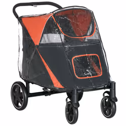 PawHut One-Click Foldable Pet Travel Stroller with Rain Cover for M L Dogs, Red