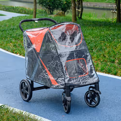 PawHut One-Click Foldable Pet Travel Stroller with Rain Cover for M L Dogs, Red