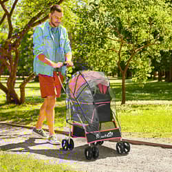 PawHut Detachable Pet Stroller with Rain Cover for Small and Tiny Dogs, Red