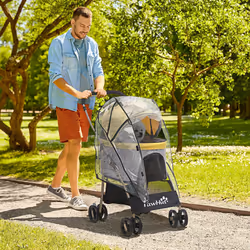 PawHut Detachable Pet Stroller with Rain Cover for Small and Tiny Dogs, Yellow