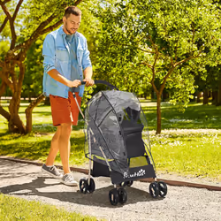 PawHut Detachable Pet Stroller with Rain Cover for Small and Tiny Dogs, Black
