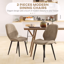 HOMCOM Dining Chairs Set of 2, Upholstered Kitchen Chairs with Metal Legs, Brown