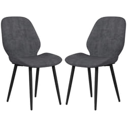 HOMCOM Dining Chairs Set of 2, Upholstered Kitchen Chairs with Metal Legs, Grey