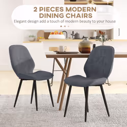 HOMCOM Dining Chairs Set of 2, Upholstered Kitchen Chairs with Metal Legs, Grey - Additional view 4
