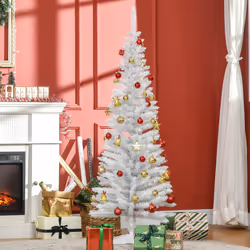 HOMCOM 5FT Pencil Artificial Christmas Tree with Solid Stand Tips White