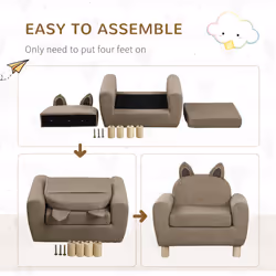 HOMCOM Kids Sofa Children Armchair Toddler Chair Ear Modeling Bedroom Brown - Additional view 4