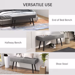 HOMCOM End of Bed Bench, Upholstered Hallway Bedroom with Steel Legs, Grey - Additional view 4