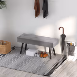 HOMCOM End of Bed Bench, Upholstered Hallway Bedroom with Steel Legs, Grey - Additional view 6