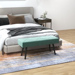 HOMCOM End of Bed Bench, Upholstered Hallway Bedroom with Steel Legs, Green