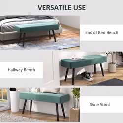 HOMCOM End of Bed Bench, Upholstered Hallway Bedroom with Steel Legs, Green - Additional view 4