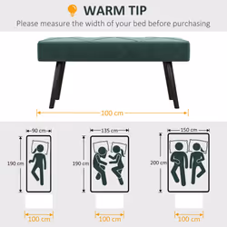 HOMCOM End of Bed Bench, Upholstered Hallway Bedroom with Steel Legs, Green - Additional view 5