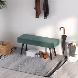 HOMCOM End of Bed Bench, Upholstered Hallway Bedroom with Steel Legs, Green - Additional view 6
