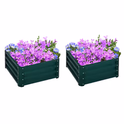 Outsunny Set of 2 Raised Garden Bed Galvanised Planter Box, Green - Additional view 8