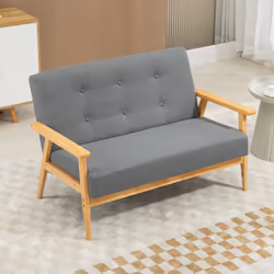 HOMCOM 2-Seater Sofa Upholstery Couch with Rubber Wood Legs Dark Grey